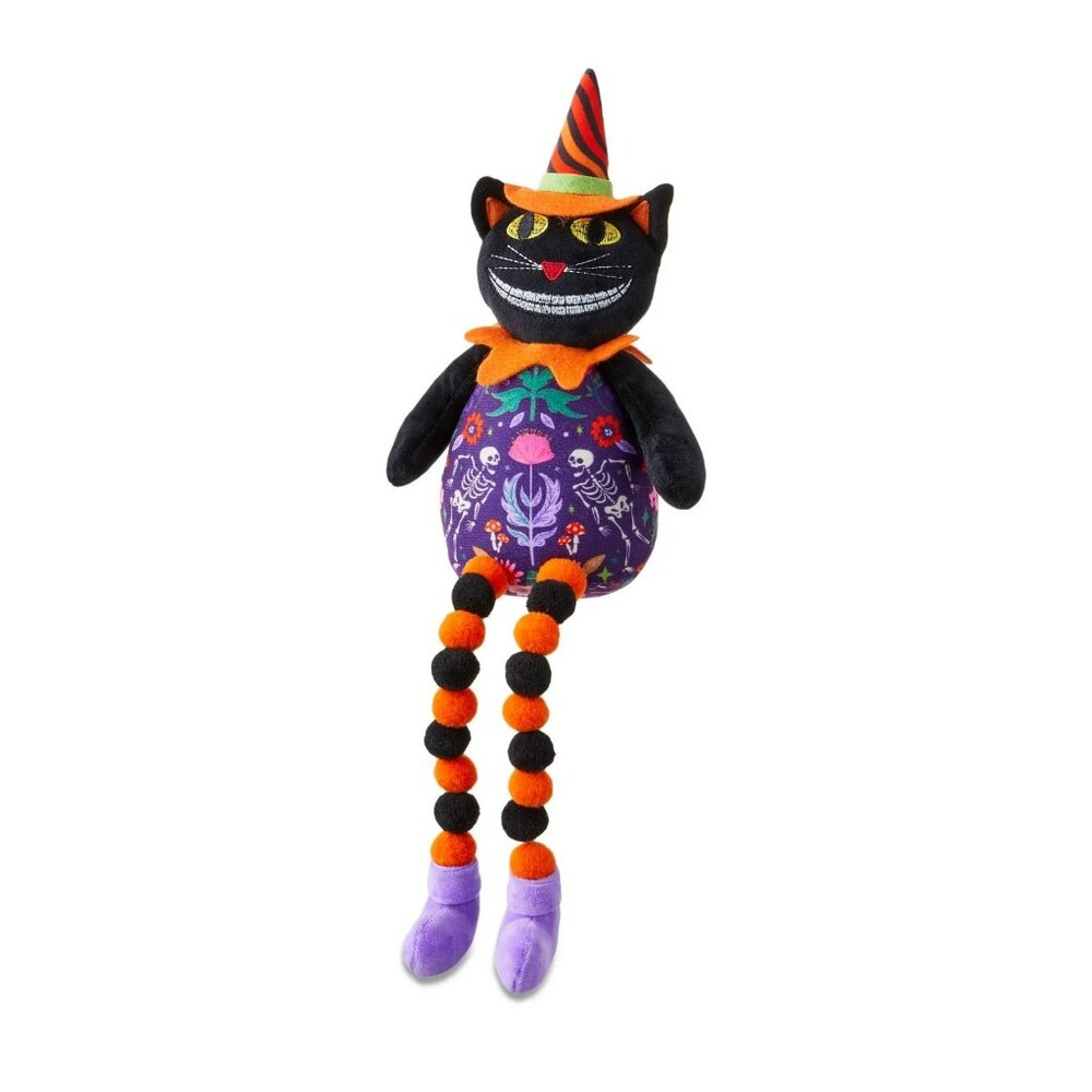 Halloween Plush Vintage Style Grinning Sitting Cat 18" Tabletop Decor